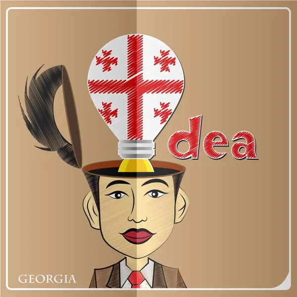 Idea bombilla, hecha de la bandera de Georgia en la cabeza humana, vector i — Vector de stock