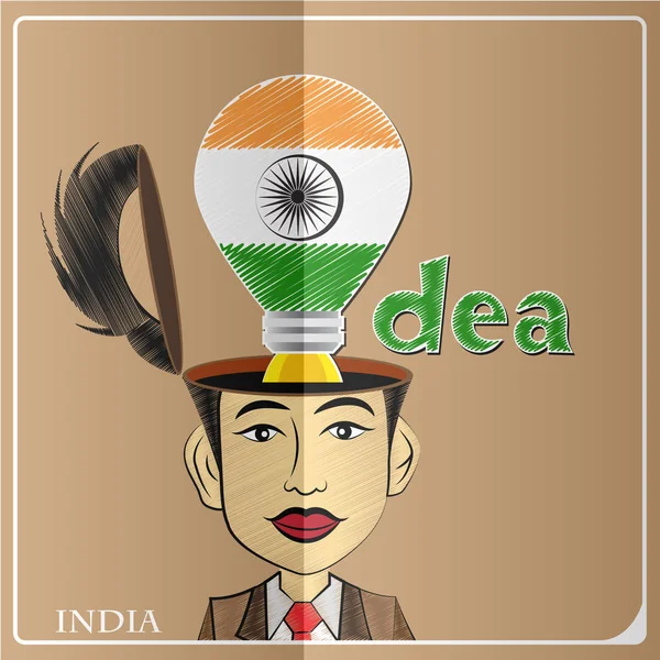 Идея лампы, сделанной из флага Индии в голове человека, вектор плохо — стоковый вектор
