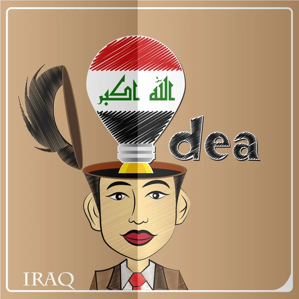 Bulbo Ideia, feito a partir da bandeira do Iraque na cabeça humana, vetor illu —  Vetores de Stock