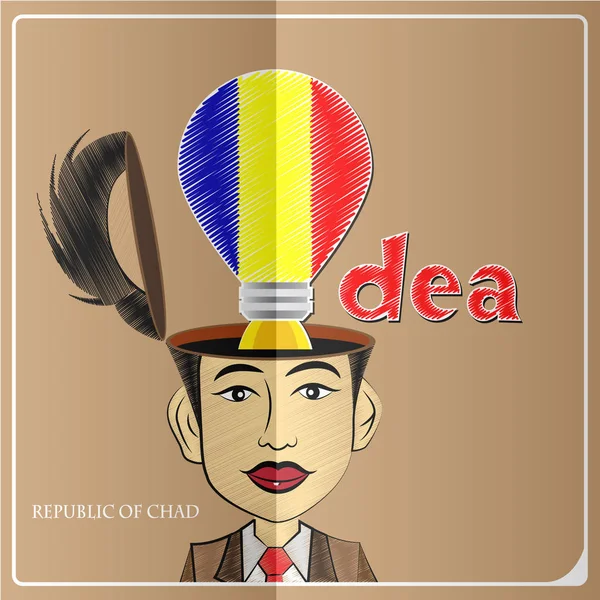 Bombilla de ideas, hecha de la bandera de la República del Chad en la cabeza humana — Vector de stock