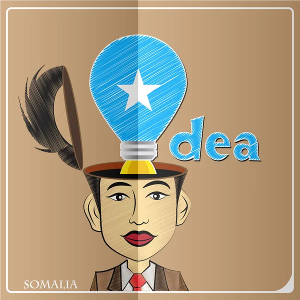Idea bombilla, hecha de la bandera de Somalia en la cabeza humana, vector — Archivo Imágenes Vectoriales