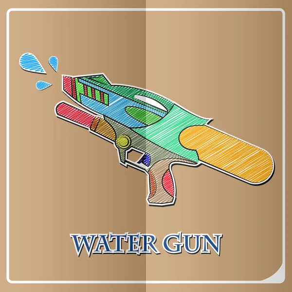 Стильна ікона в паперовому стилі наклейка водяний пістолет — стоковий вектор