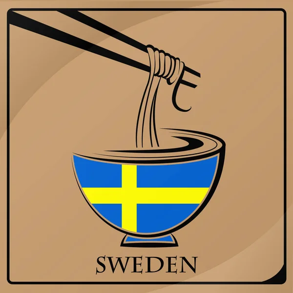Logo de nouilles fabriqué à partir du drapeau de la Suède — Image vectorielle