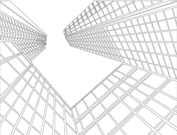 Perspectief 3d draadframe van gebouw — Stockvector