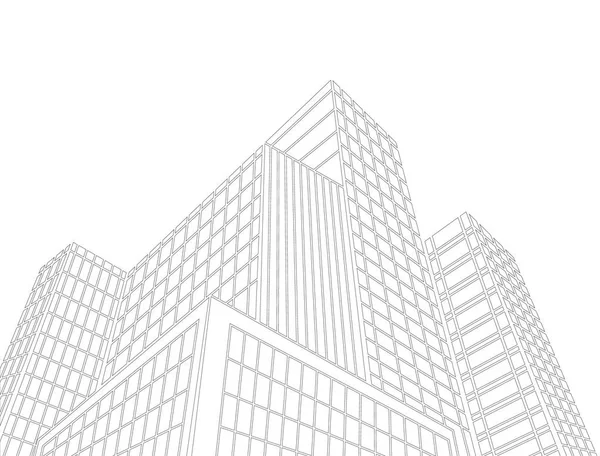 視点建物の 3d ワイヤ フレーム — ストックベクタ