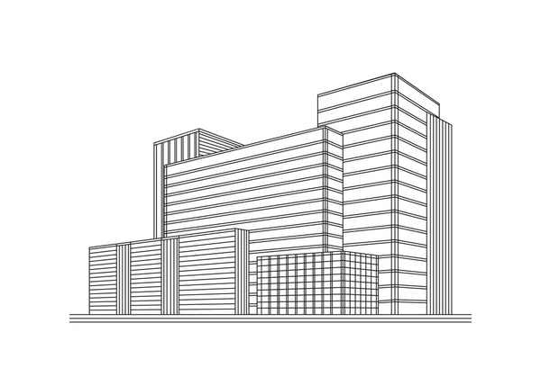 Perspectief 3d draadframe van gebouw — Stockvector