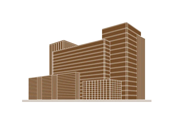 Perspektive 3D-Drahtrahmen des Gebäudes — Stockvektor