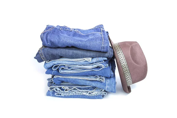 Stack of blue denim clothes — Stock Photo, Image