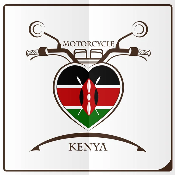 Motorkerékpár embléma készült Kenya zászlaja — Stock Vector