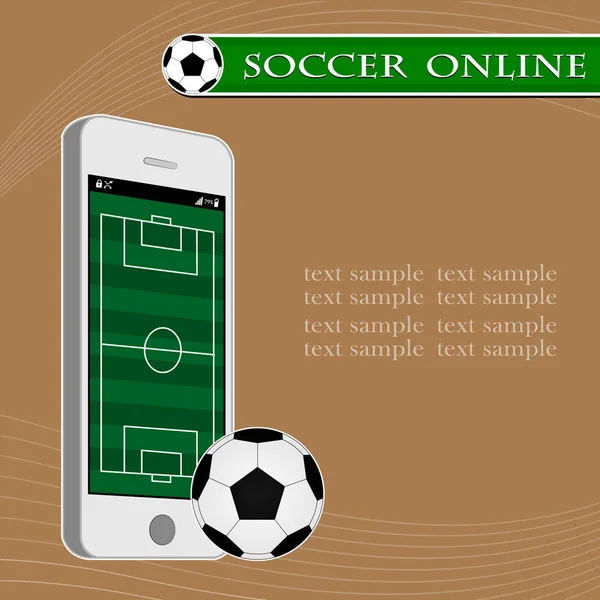Futebol Online Conceito, Campo de futebol no smartphone, illus vetorial — Vetor de Stock