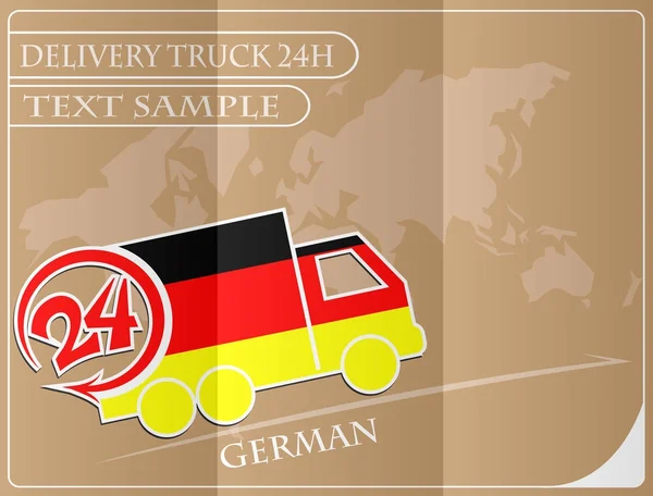 Camión de reparto 24h concepto hecho de la bandera de Alemania, concepto — Archivo Imágenes Vectoriales