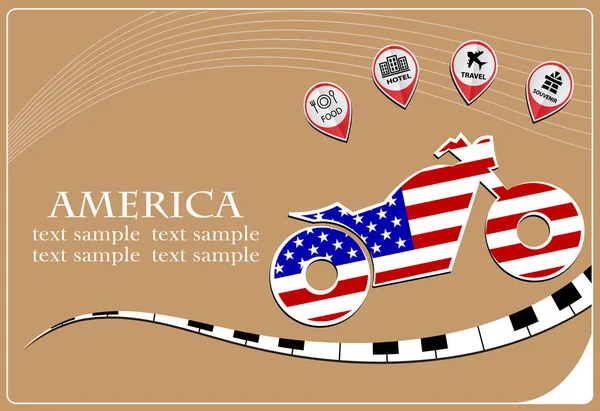 Motorfiets logo gemaakt van de vlag van Amerika — Stockvector