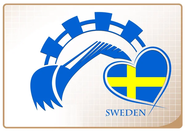 Logotipo de retroexcavadora hecho con la bandera de Suecia — Vector de stock