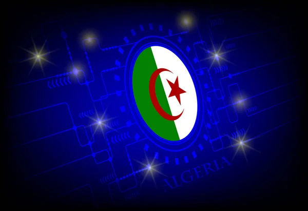 Cezayir bayrağı teknoloji bir arka plan üzerinde. — Stok Vektör