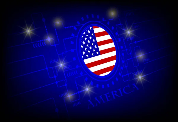 Vlajka amerických na pozadí technologie. — Stockový vektor