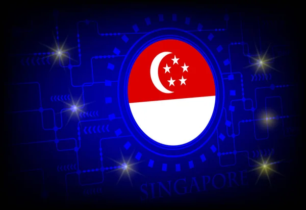 Flagge der Singapore vor dem Hintergrund der Technologie. — Stockvektor