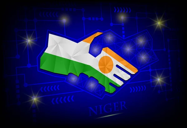 Handshake logo made from the flag of Niger. — Stock Vector