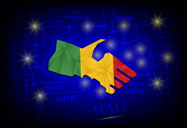 Handslag logotyp tillverkad av flaggan i Mali. — Stock vektor