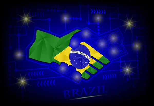 Logotipo de aperto de mão feito a partir da bandeira do Brasil. — Vetor de Stock