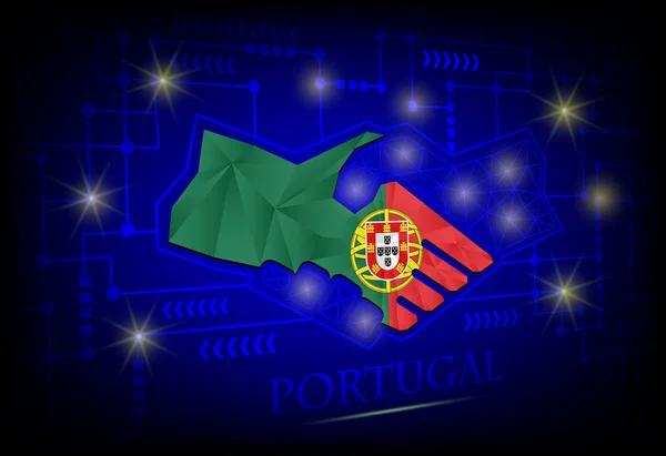 Logotipo de aperto de mão feito a partir da bandeira de Portugal. — Vetor de Stock