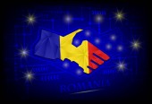 A Románia lobogójából készült kézfogás logója.