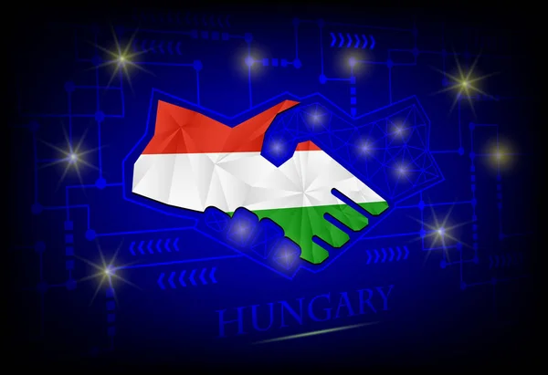 Handshake logo made from the flag of Hungary. — Stock Vector