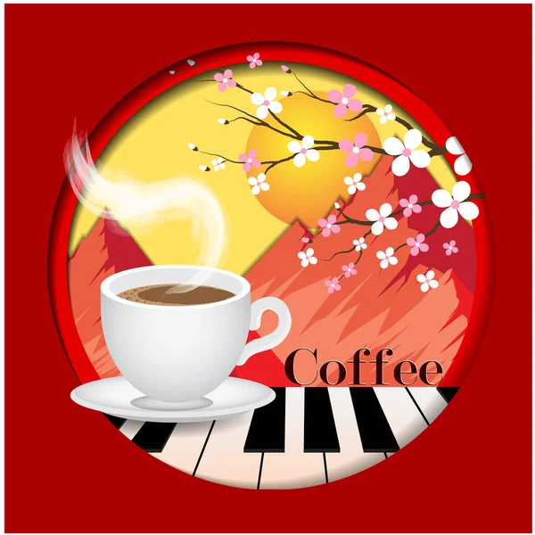 Coffee Piano Poster Advertisement Flayers Vector Illustration — Stock Vector