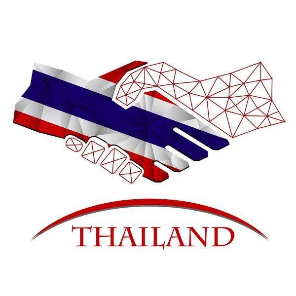 Handskakning Logotyp Tillverkad Flaggan Thailand — Stock vektor