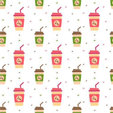 Tek kullanımlık kahve fincanı ile kusursuz desen. Vektör illüstrasyonu.