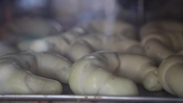 O processo de cozedura croissants no forno. lapso de tempo — Vídeo de Stock