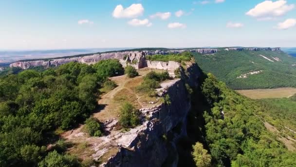 Horní pohled na středověký oblouk s kamennou zdí — Stock video