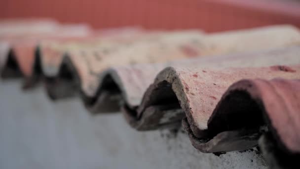 Azulejos rojos en muros medievales de piedra. Las paredes están enlucidas con arcilla — Vídeos de Stock