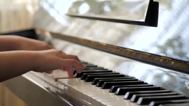 The girl is playing the piano. beautiful hands. piano key — Stock Video