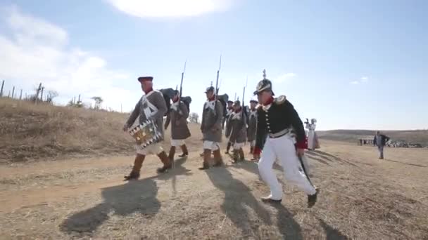 Militair Kamp Krimoorlog Het Naspelen Van Scènes Van Krimoorlog — Stockvideo