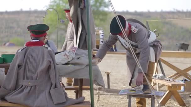 Askeri kamp. Kırım Savaşı. Kırım Savaşı sahnelerinin yeniden canlandırılması — Stok video