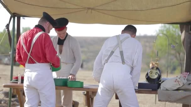 Military camp. Crimean War. Re-enacting of scenes of the Crimean war — Stock Video
