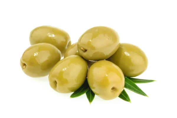Green olives isolated on white background — Stock Photo, Image