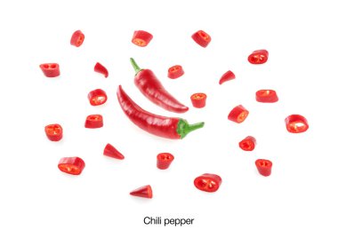 Beyaz arka plan üstten görünüm Chili biber