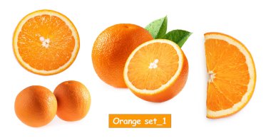 Orange fruit isolated on white background, set1 clipart