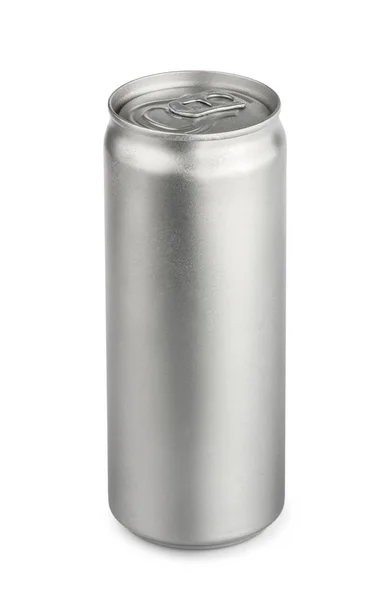 Metall-Aluminium Getränkedose isoliert auf weißem Hintergrund. Stockbild