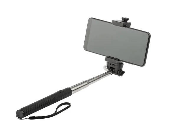 Selfie-Stick mit Handy isoliert ohne Schatten Clipping Pfad Stockbild