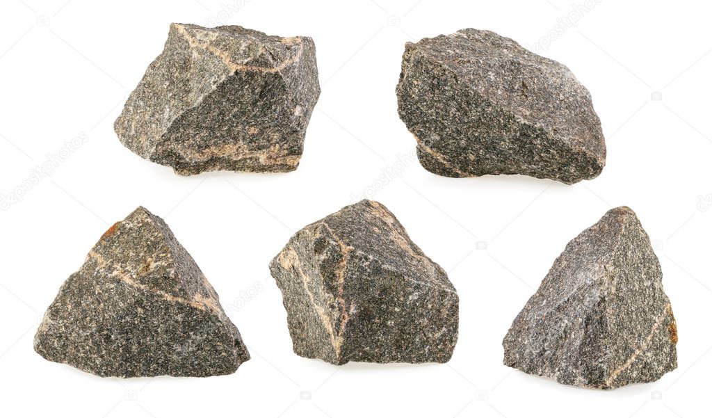 Granite stones, rocks isolated on white background