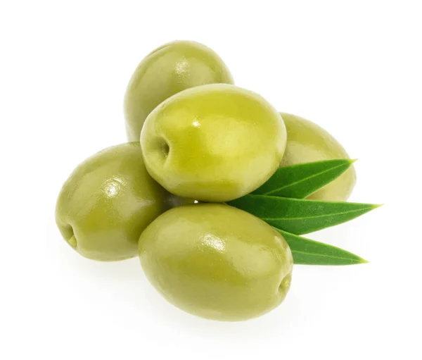 Olives vertes isolées sur fond blanc — Photo