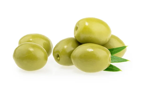 Olives Vertes Isolées Sur Fond Blanc — Photo