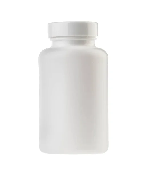 Medicina Bottiglia Pillola Bianca Isolato Senza Ombra Percorso Ritaglio Fotografia — Foto Stock