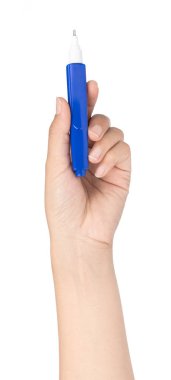 hand holding Squeeze Correction Pen Isolated on a White Backgrou