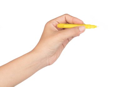 Hand holding Safety Pen uv light isolated on white background