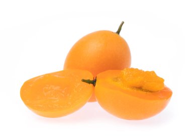 half of  Marian plum fruit isolated on white background Mayongch