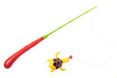 Toy plastic fishing rod isolated on white background
