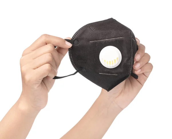 Hand vasthouden Beschermend gezichtsmasker geïsoleerd op witte achtergrond — Stockfoto